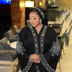 African mother's robe fashionable elegant dress V-neck luxury front and back diamond horn sleeve