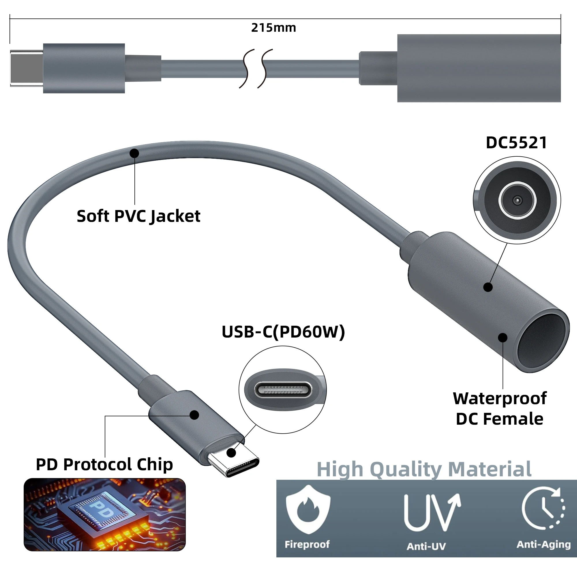 For Starlink Mini Type C to DC Female Adapter 20CM Waterproof Power Converter Adapter for Starlink Mini Original Cable
