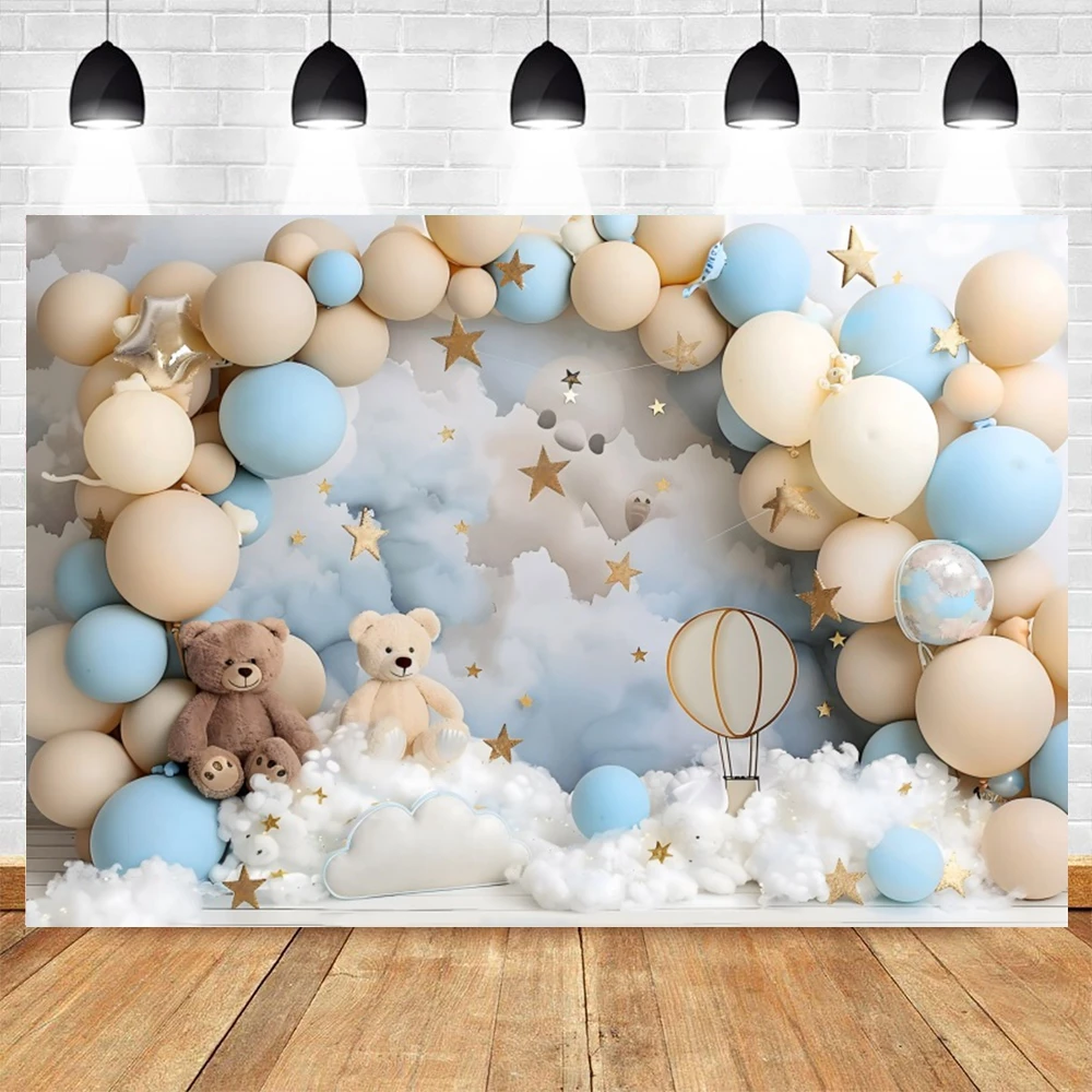 Balloon Bear Baby Birthday Backdrops for Photography Boy Girl\'s Photo Photographic Party Decor Background Photo Studio Shoots