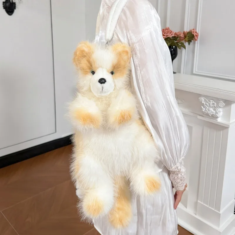 Realistic Border Collie Dog Fluffy Shoulder Bag New Cute 3D Plush Puppy Design Backpack Soft Animal Stuffed Toy Purse for Women image 5