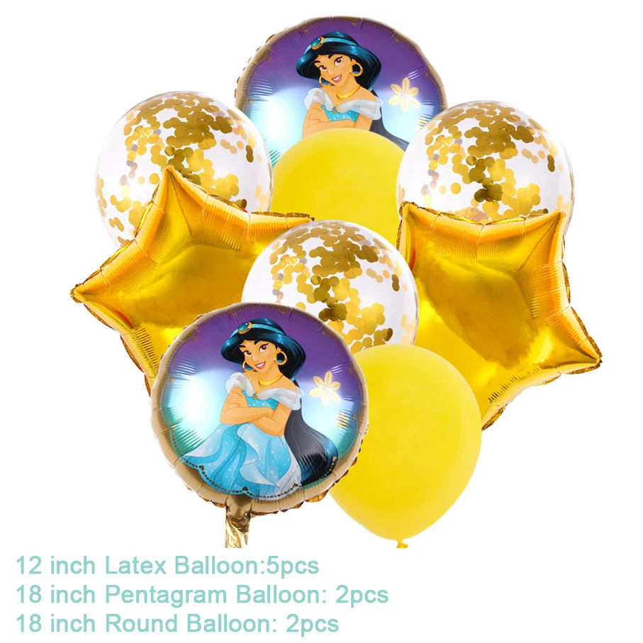 Cartoon Jasmine Princess Aladdin Theme Birthday Party Disposable Set Decor Banner Balloons Baby Shower Supplies For Kids Gift