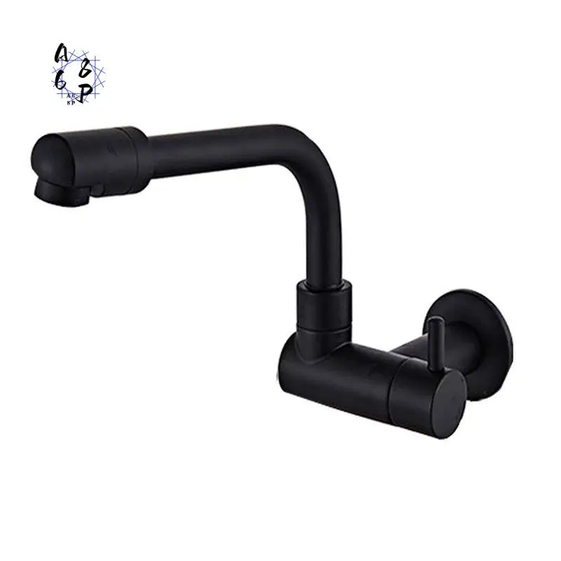 A68P-360 Degree Rotating Black Wall Mounted Single Cold Water Mixer Solid Brass Kitchen Sink Basin Faucet Mop Pool Water Taps