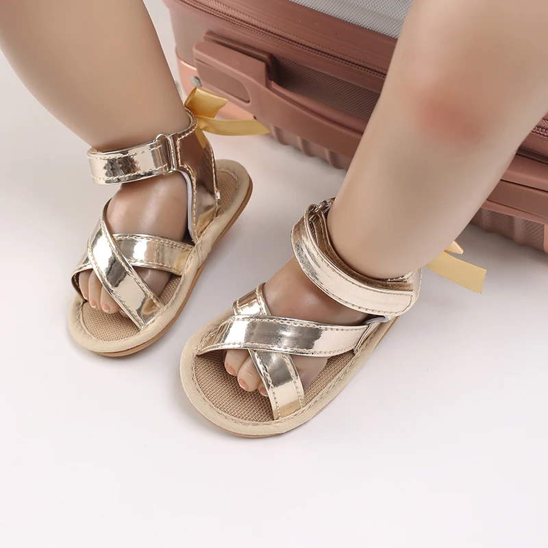 2024 Fashion Sandals Baby Girls Cute Bowknot Princess Shoes Toddler Infant Flat Soft-Sole Summer Sandals Non-slip Shoes Crib