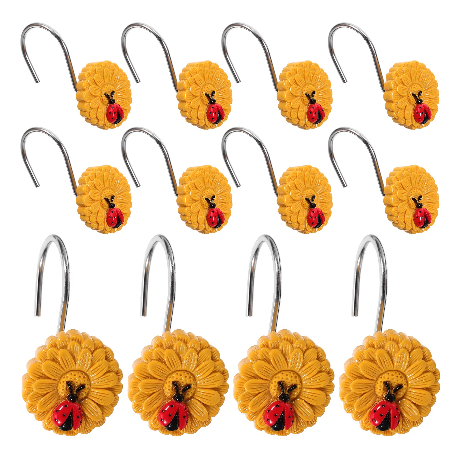 

12Pcs Shower Curtain Hooks Sunflower Ladybird Style Bathroom Window Curtains Drapes Rings Hooks for Bedroom Shower Curtain Hook