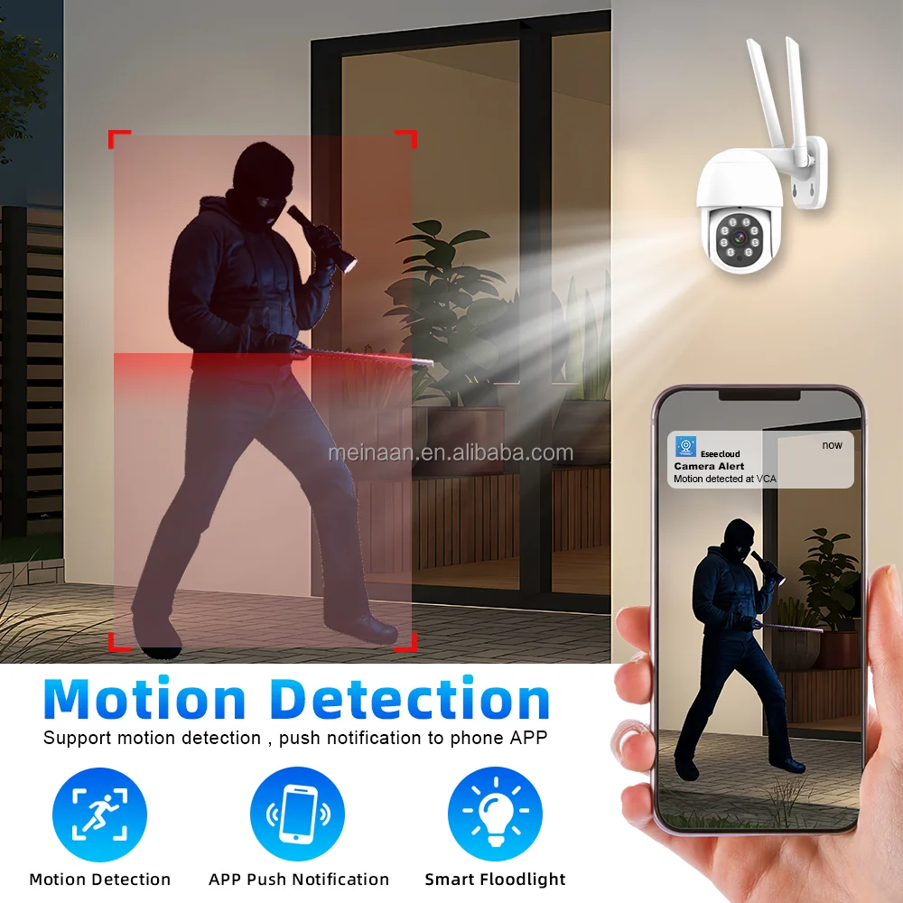 Sistem Kamera CCTV WiFi Keamanan Rumah Kit NVR Sistem Pengawasan Video Kamera PTZ WiFi Luar Ruangan Nirkabel 10CH EseeCloud 3MP OEM