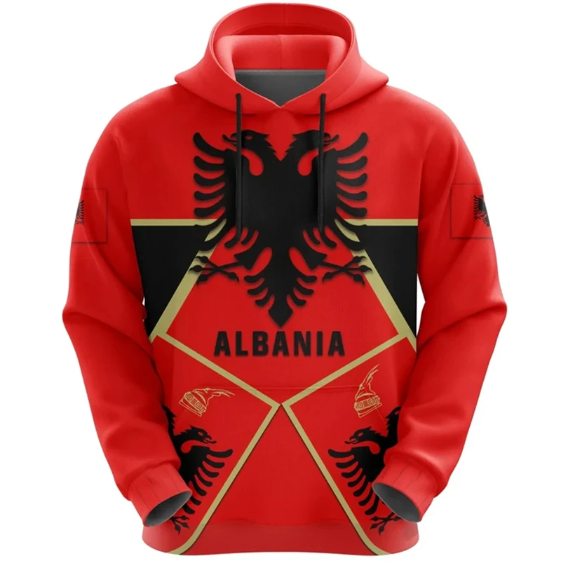 Albania Flag Hooded Sweatshirts 2024 New In Hoodies & Tracksuit Fashion Pullovers Albanian Emblem Eagle 3D Print Hoodies Tops