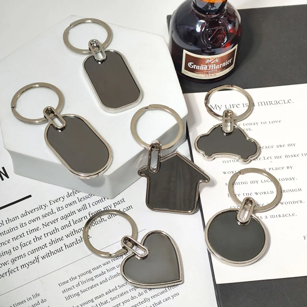 

Stainless Steel Metal Keychain Can Print Laser Advertising QR Code Gift Pendant Car Key Men and Women Fashion Keyring Name