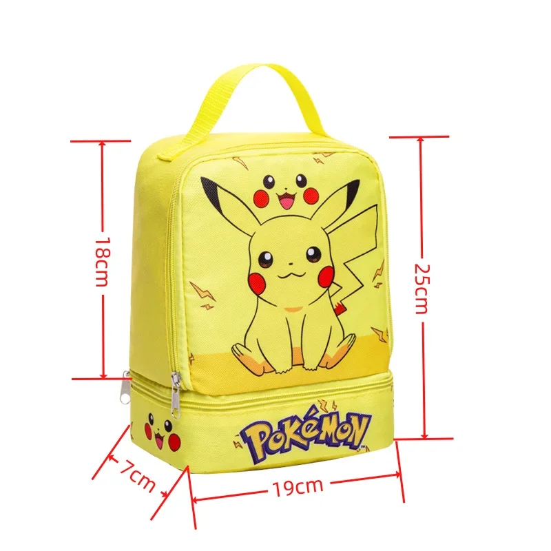 Pokemon Pikachu Portable Lunchbox Bag Kids Bento Bag Large Capacity Double Layer Cartoon Student Kawaii Fruit Snack Picnic Bag