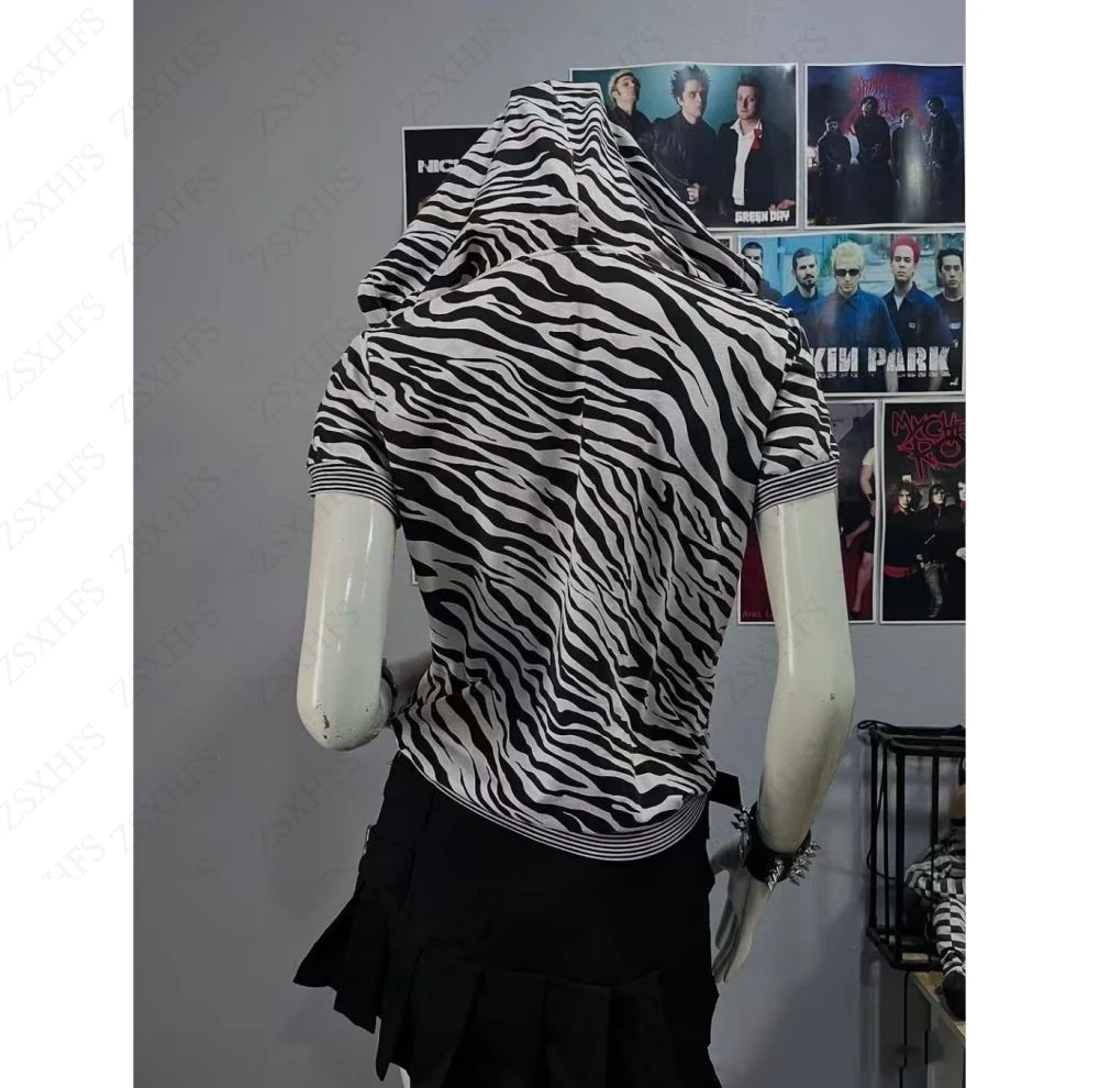 

Женская футболка Korea kpop Толстовка с капюшоном Готические топы Y2K Уличная одежда Сексуальная одежда 90-х годов в полоску с короткими рукавами Harajuku Винтажные футболки
