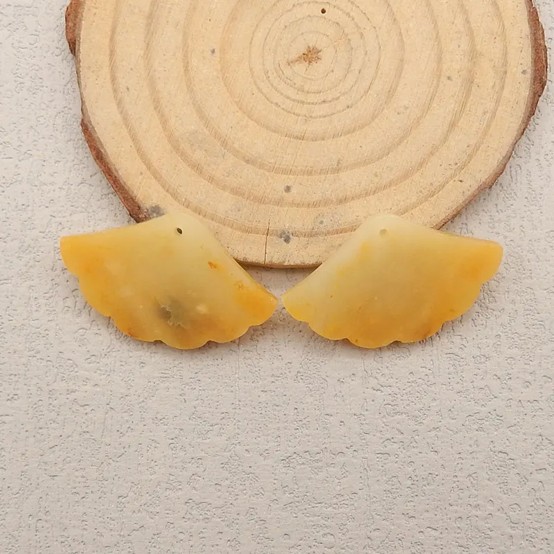 Natural Yellow Jade Carved Fan Shape Earring Beads for Women, Gemstone Earring Beads for Jewelry Making