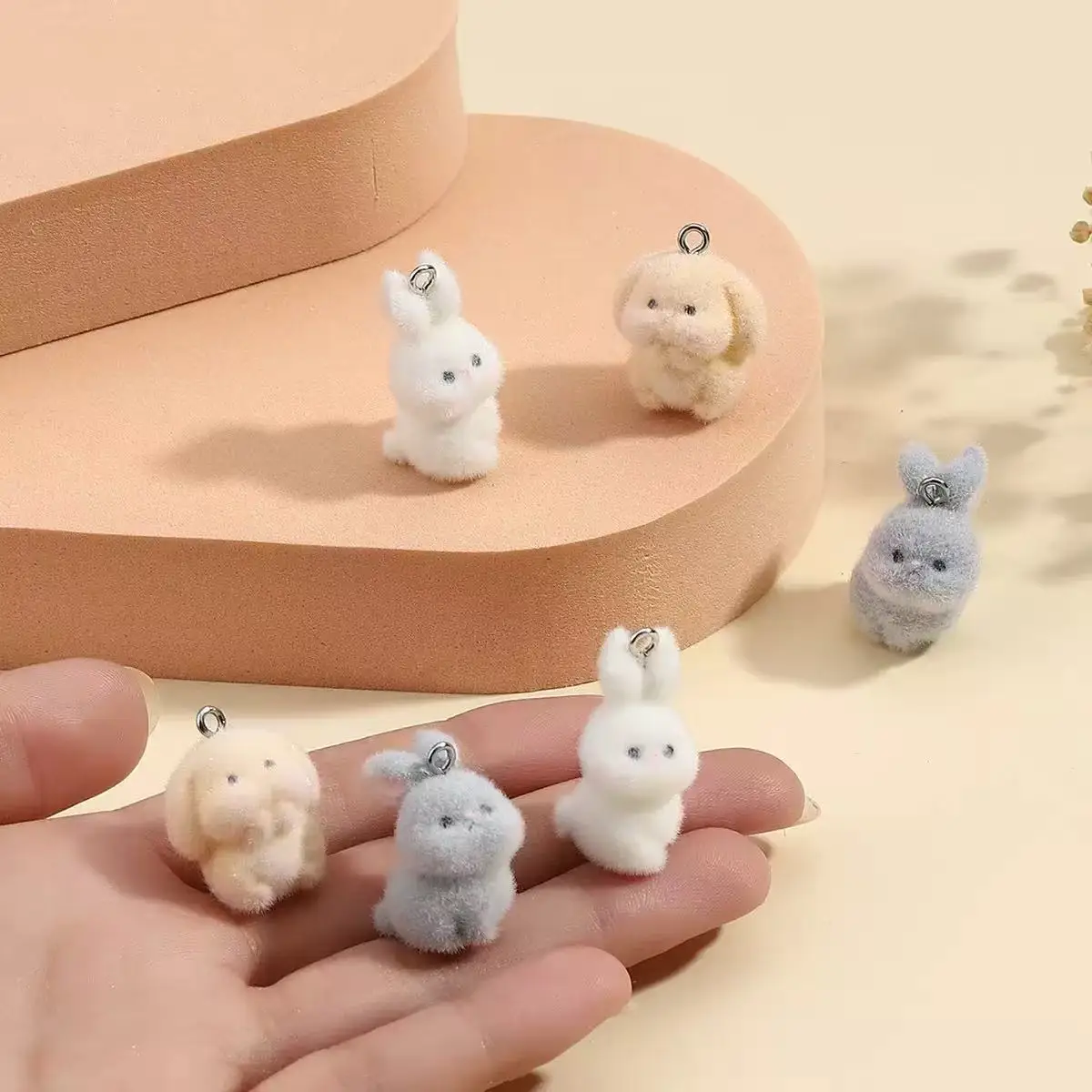 10pcs Flocking Little Rabbit Resin Charms Animal Pendant DIY Phone Chains Keychain Earring Accessory for Jewelry Making Findings view 4