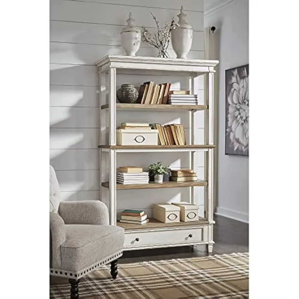 

French Country 75" Bookcase with Drawer, Chipped White,Bookcase