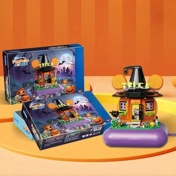 

663013Magic music Pumpkin House Halloween micro particle Chinese building blocks children's toy decoration