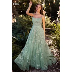 Bella Green Tulle Prom Dresses Lace Embroidery A-line Wedding Dress Elegant Floor-length Spaghetti Strap Vestidos De Fiesta 2024