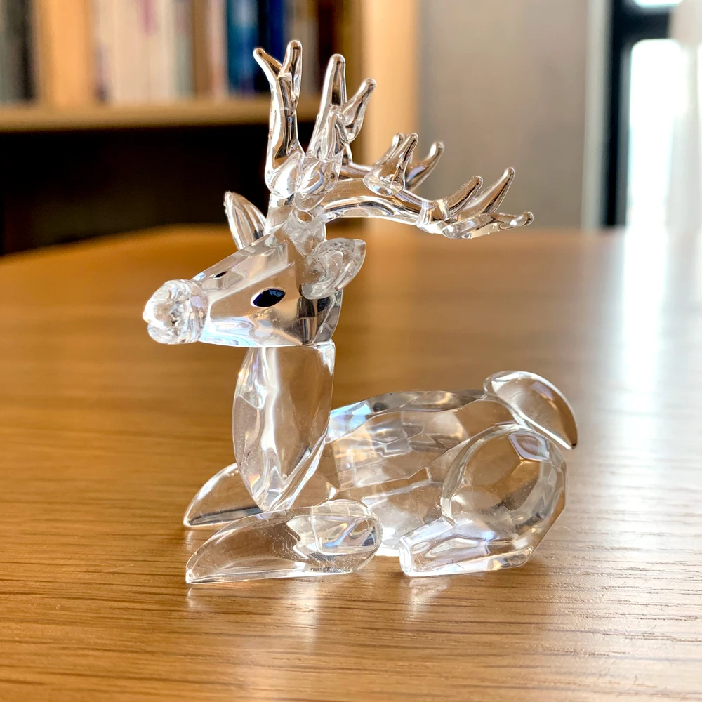 Clear K9 Crystal Sika Deer Figurines Sculpture Glass Animals Paperweight Collection Home Decoration Kids Christmas Gifts