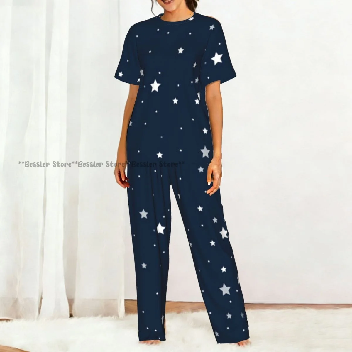 Women Pajama Sets Lounge Sleepwear Stars In The Night Sky Short Sleeve Nightwear 5