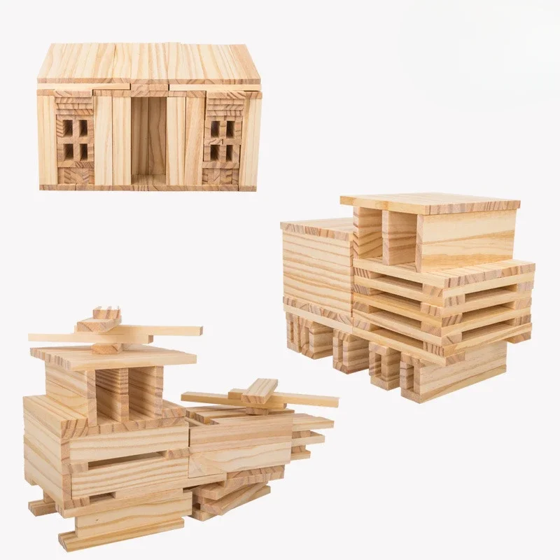 300 stücke Diy Puzzle Log Gebäude Spielzeug Handgemachte Holz Bausteine Set Modelle Montessori Brettspiele Konstruktor kinder Spielzeug