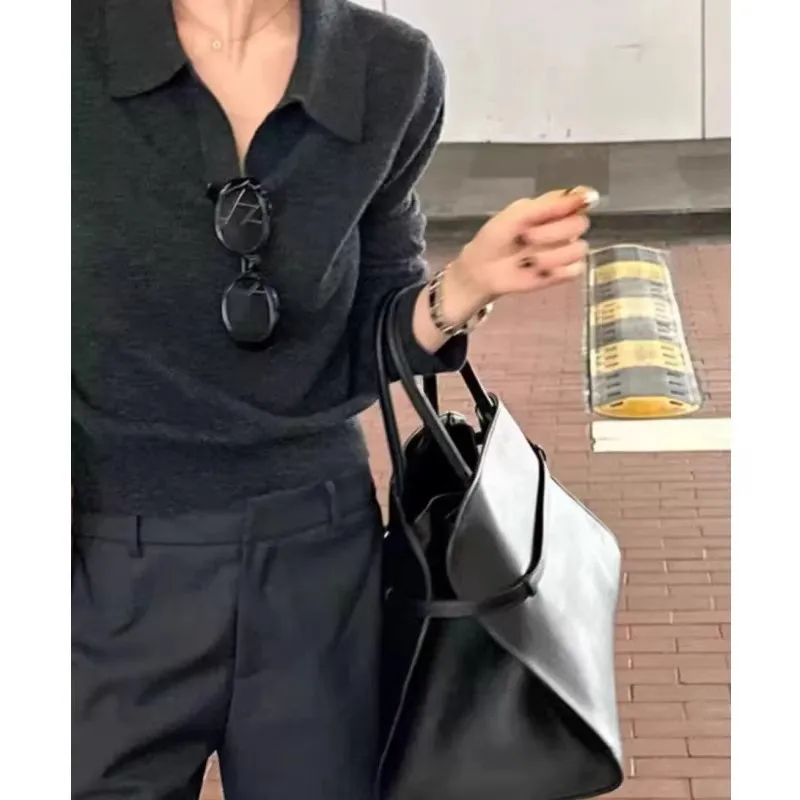 2026 POLO collar 100% wool knitwear women's top autumn and winter temperament long-sleeved bottom sweater 2