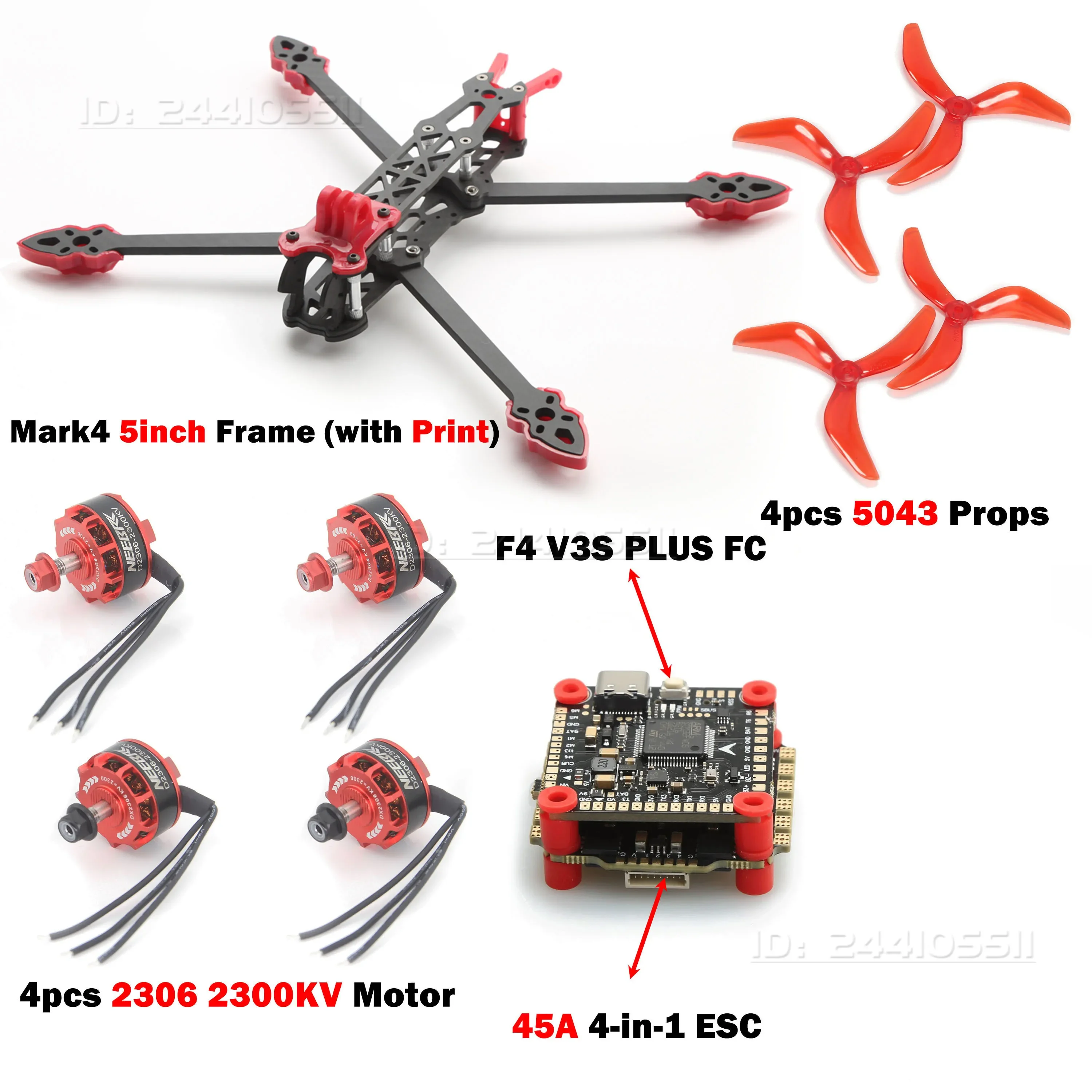 Mark4 5 inch Frame 2306 Motor FC F4V3S PLUS 45A ESC Stack 915Mhz/2.4G ELRS 5043 Prop Print Deel Kit voor RC FPV Drone Racing DIY