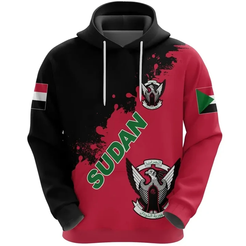 Africa Sudan Flag Map 3D Print Hoodies For Men Clothes National Emblem Eagle Graphic Sweatshirts Casual Boy Tracksuit Kids Tops