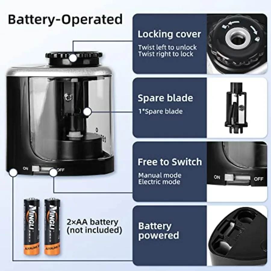 مبراة أقلام رصاص كهربائية من Tenwin تعمل بالبطارية شحذ سريع مناسبة لرسم أقلام الرصاص الملونة رقم 2 مقاس 68 مم للمكتب والمدرسة #3