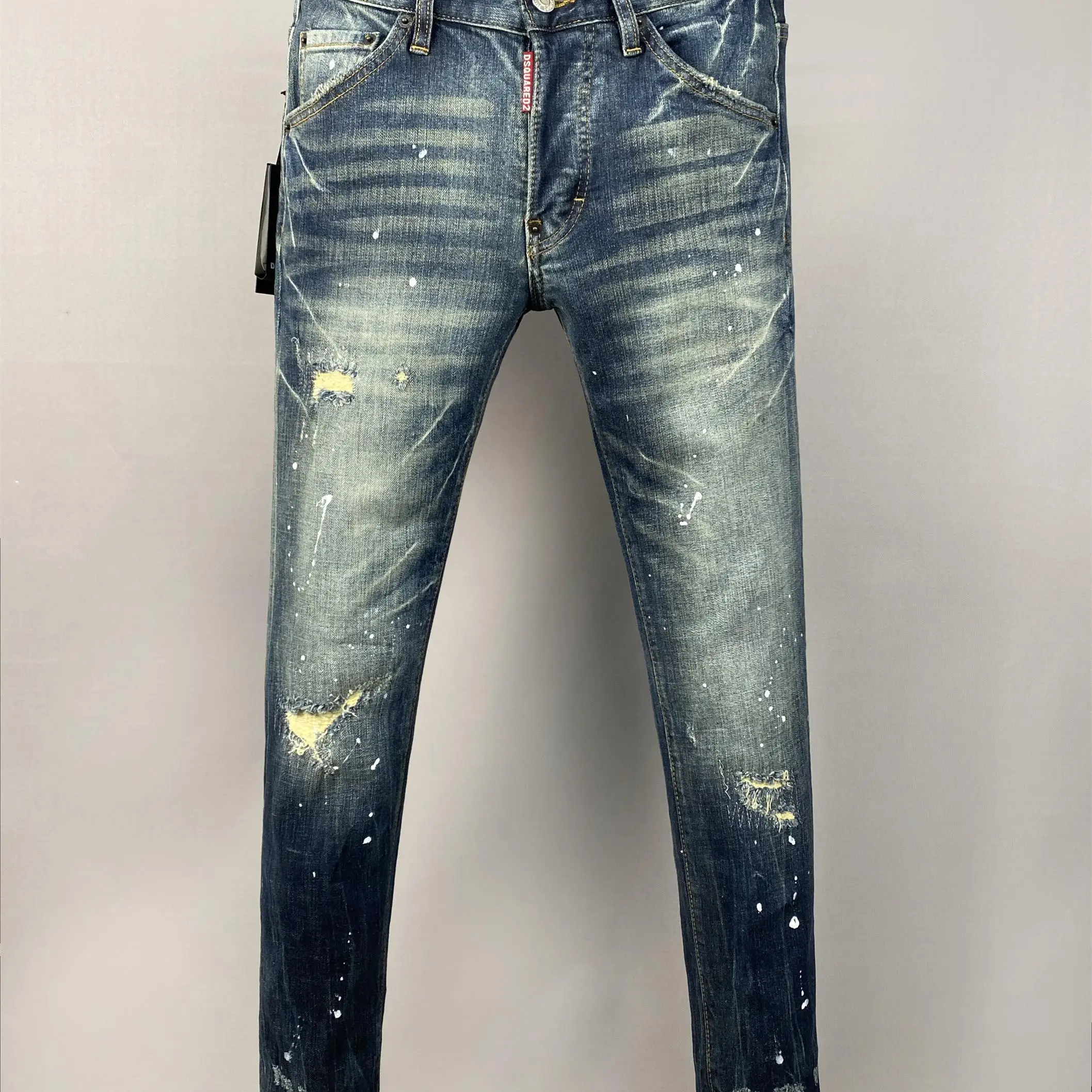 

2025 New D2 Men's Faionable Skinny Jeans Embroidered Waed out Micro Stretch Casual Breathable Youthful Sle mid Waist