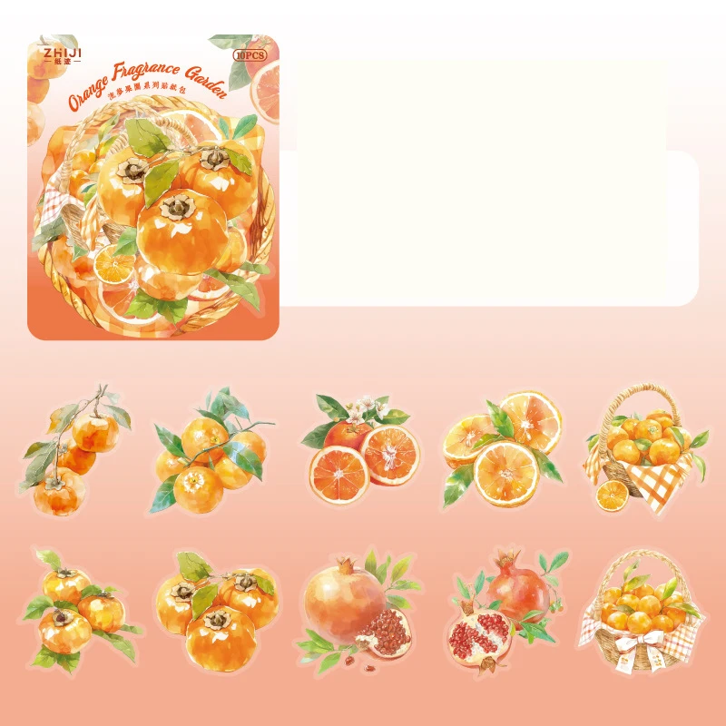 1 pack (10 pcs) Colorful Fruits Orange Waterproof Decorative Stickers