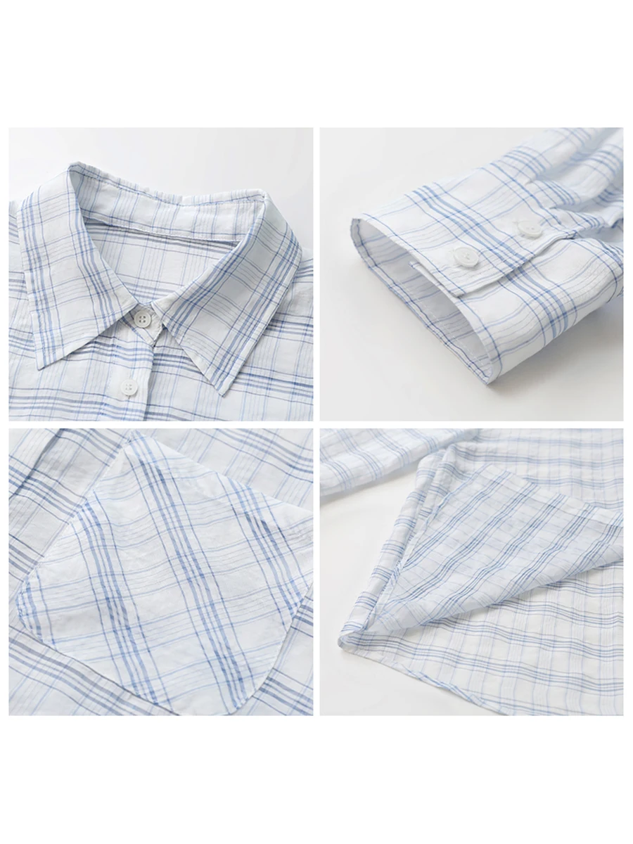 شيك فين قميص نسائي بأكمام طويلة فضفاض غير رسمي جديد منقوش معطف شفاف قليلا خفيف الوزن فتاة بلايز ربيع الخريف 2025 #4