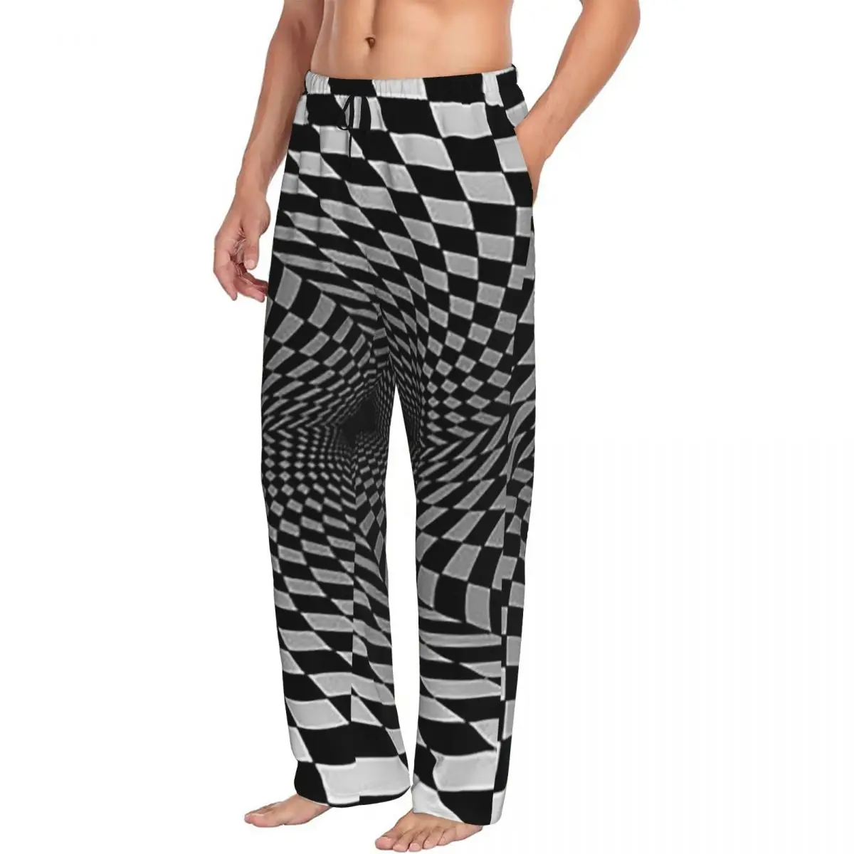 Custom Grid Wormhole Geometric 3D Vortex Illusion Men Pajama Pants Lounge Sleep Sleepwear Bottoms with Pockets