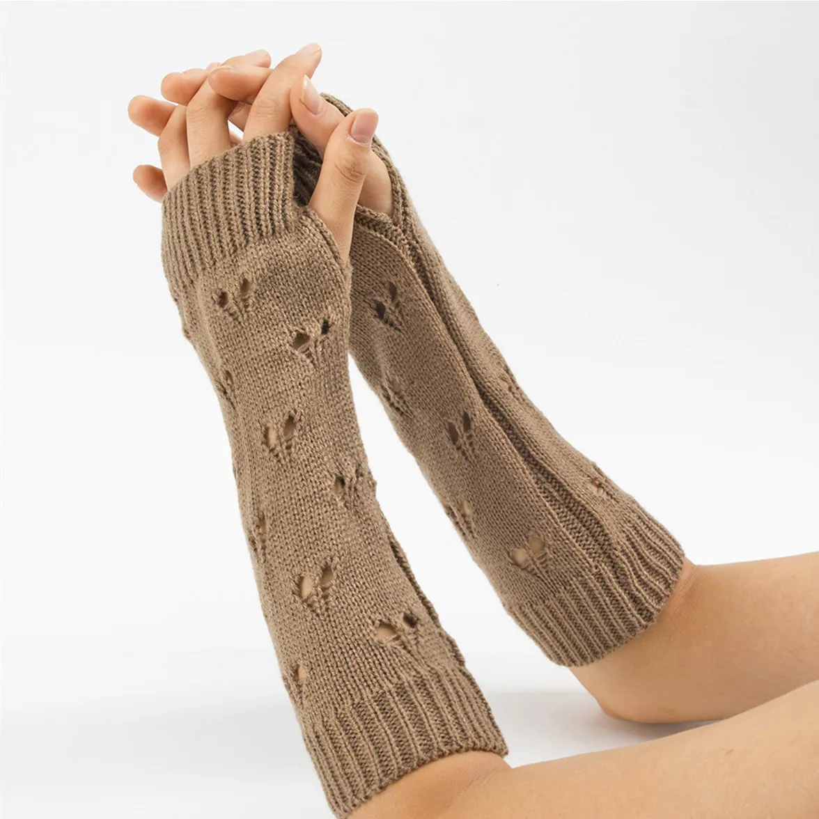 Knitted Thermal Arm Sleeves Heart Pattern Wrist Warmers Winter Outdoor Sports Skiing Unisex Fingerless Gloves Hand Warmer​