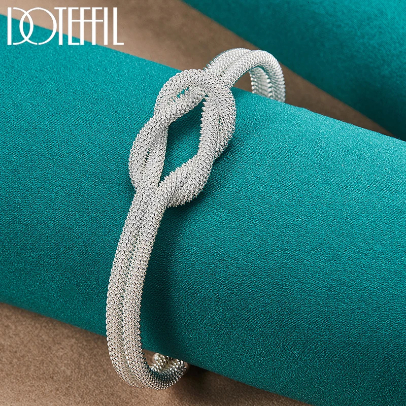 DOTEFFIL 925 Sterling Silver Interwoven Web Bangle Bracelet For Woman Man Wedding Engagement Fashion Charm Party Jewelry