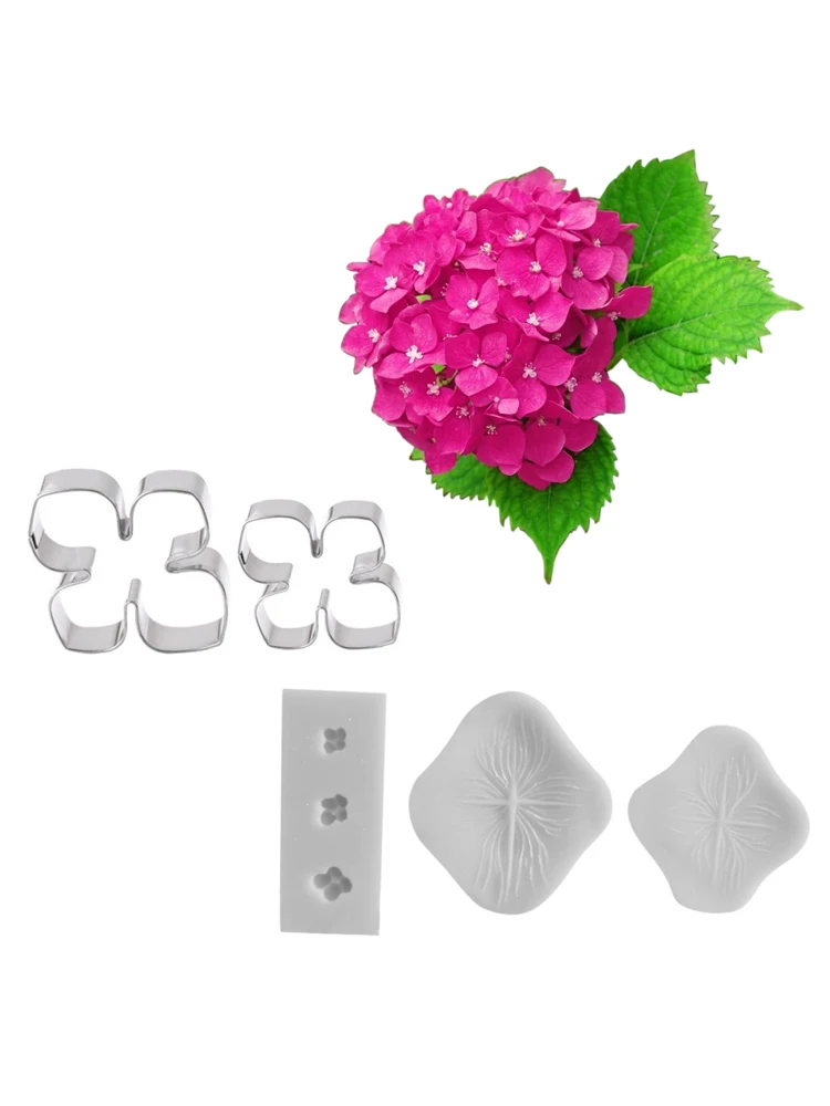 5pcs Hydrangea Flower Veiner Silicone Molds Stainless Steel Cutter Mould Petal Fondant Cake Decorating Tool DIY Handmade  CS421