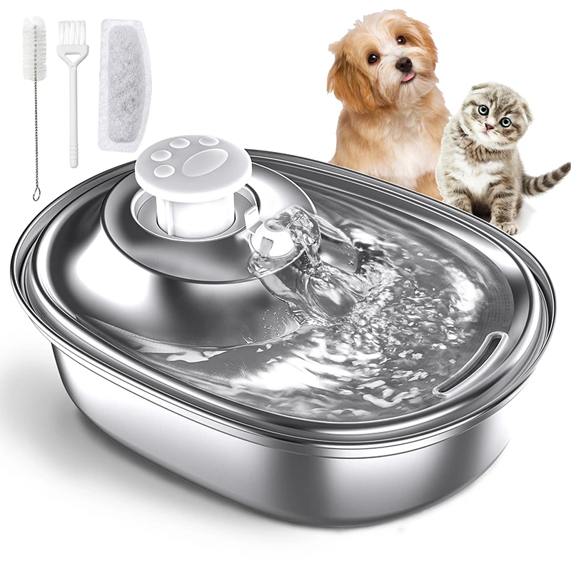 Automatic Pet Water Fountain Cat Dog Water Dispenser, 2.5L/81Oz Water Fountain Stainless Steel for Multiple Pets Drinking