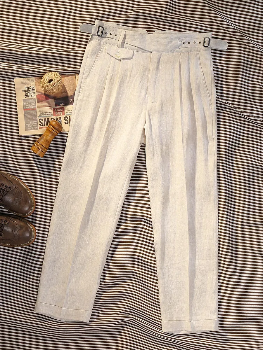 POT&CRAFTSMAN Summer Thin Pure Linen Fabric Goulger Casual Pants Men's Tapered Slim Nine-Minute Pants Can Be Customized