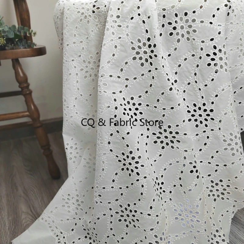 

1meter 130cm Wide Embroidery Lace 100% Cotton Fabric Hollow Small Flower For Sewing Dress Clothes DIY Handmade Crafting