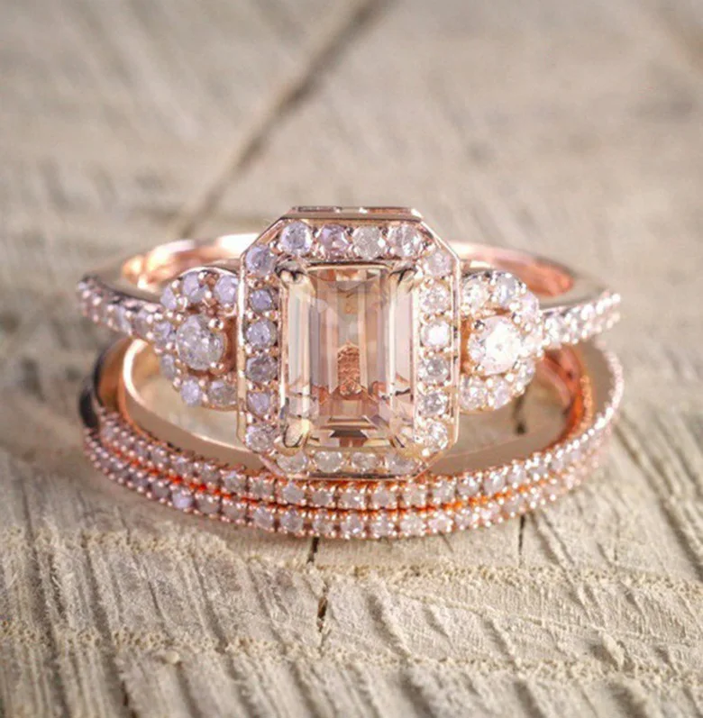S925 sterling silver ring new hot sale plated 18k rose gold set ring slightly inlaid engagement ring women view 2
