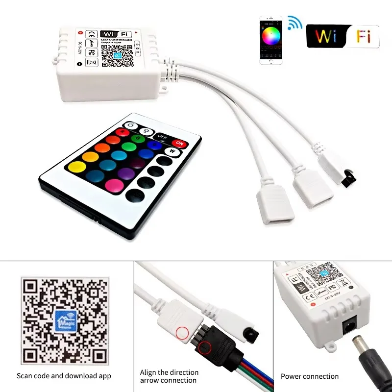 12V-24V Wifi RGB LED Strip Controller z pilotem IR 24Key Pojedyncze podwójne wyjście dla 2835 5050 5630 RGB LED Dimmer Strip