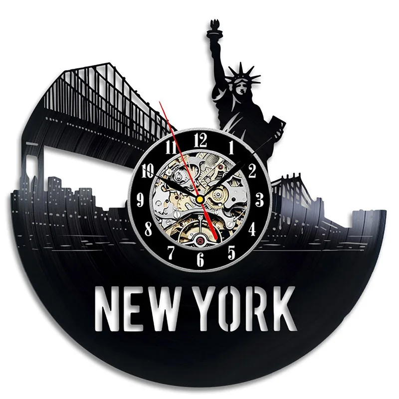 Lady Liberty Vinyl Record Wall Clock Hollow CD Black PVC Museum Art Classic Decorative Hanging Clock