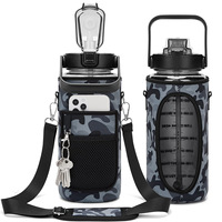 Half Gallon Water Bottle with Sleeve 2L Leak-proof BPA-Free Motivational Drink Water Bottle with Straw & Customized Time Markers
