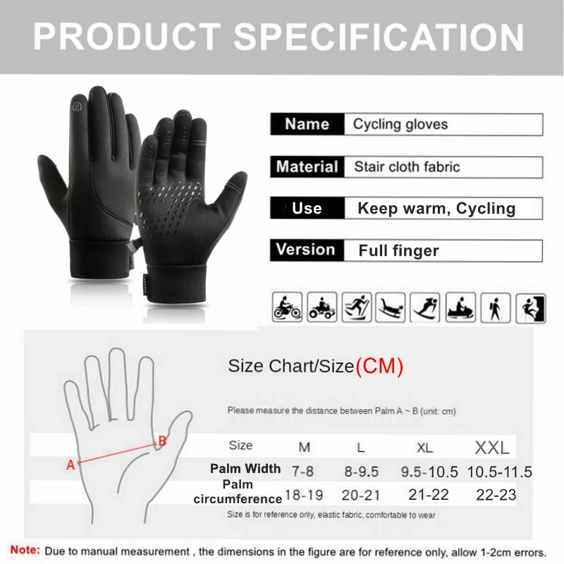 Waterproof Cycling Gloves Winter Touch Screen Bicycle Gloves Outdoor Scooter Windproof Riding Motorcycle Ski Warm Bike Gloves