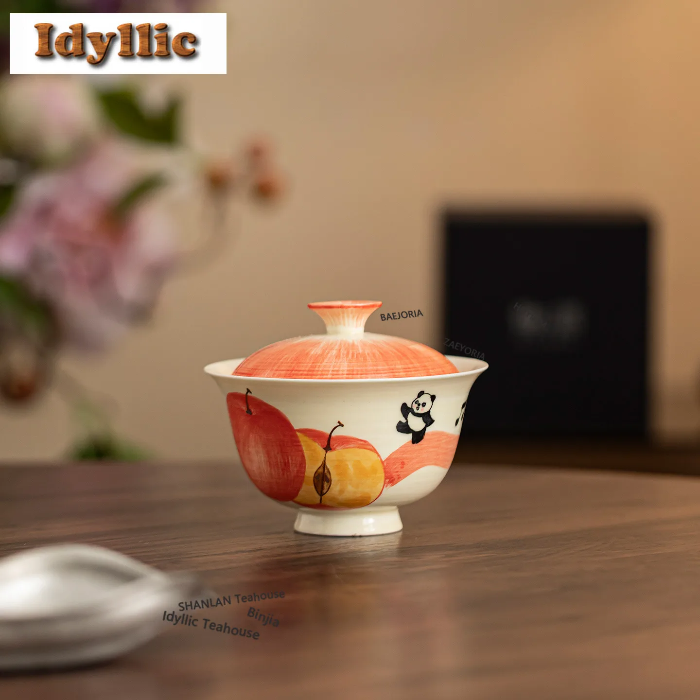HOYIHM 150ml Hand-painted Apple Panda Gaiwan Traditional Tea Tureen Tea Bowl With Lid Kit Tea Making Cover Bowl Teaset Gifts