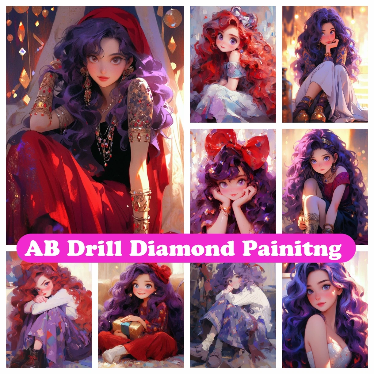 

Cartoon Princess Girl 5D DIY AB Diamond Painting Mosaic Cute Beauty Art Cross Stitch Rhinestones Handmade Craft Home Decor Gift