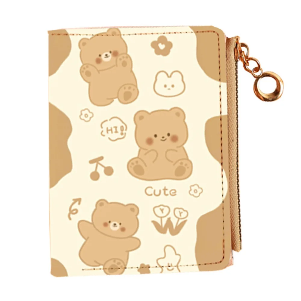 

Cute PU Leather Wallet Cartoon Bear Zip Short Purse Anime Photocard Bag Student