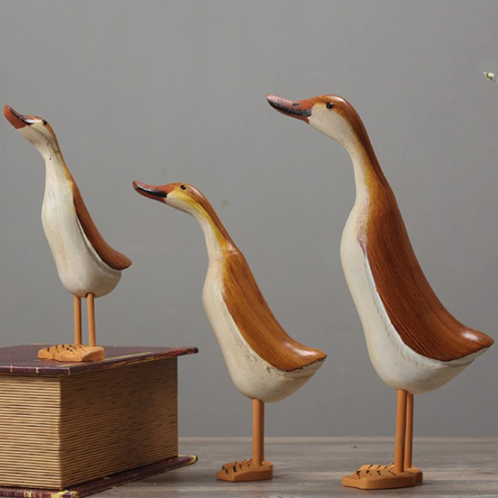 

Duck Statues Figures, Set of 3, Hand-painted Wood for The Garden