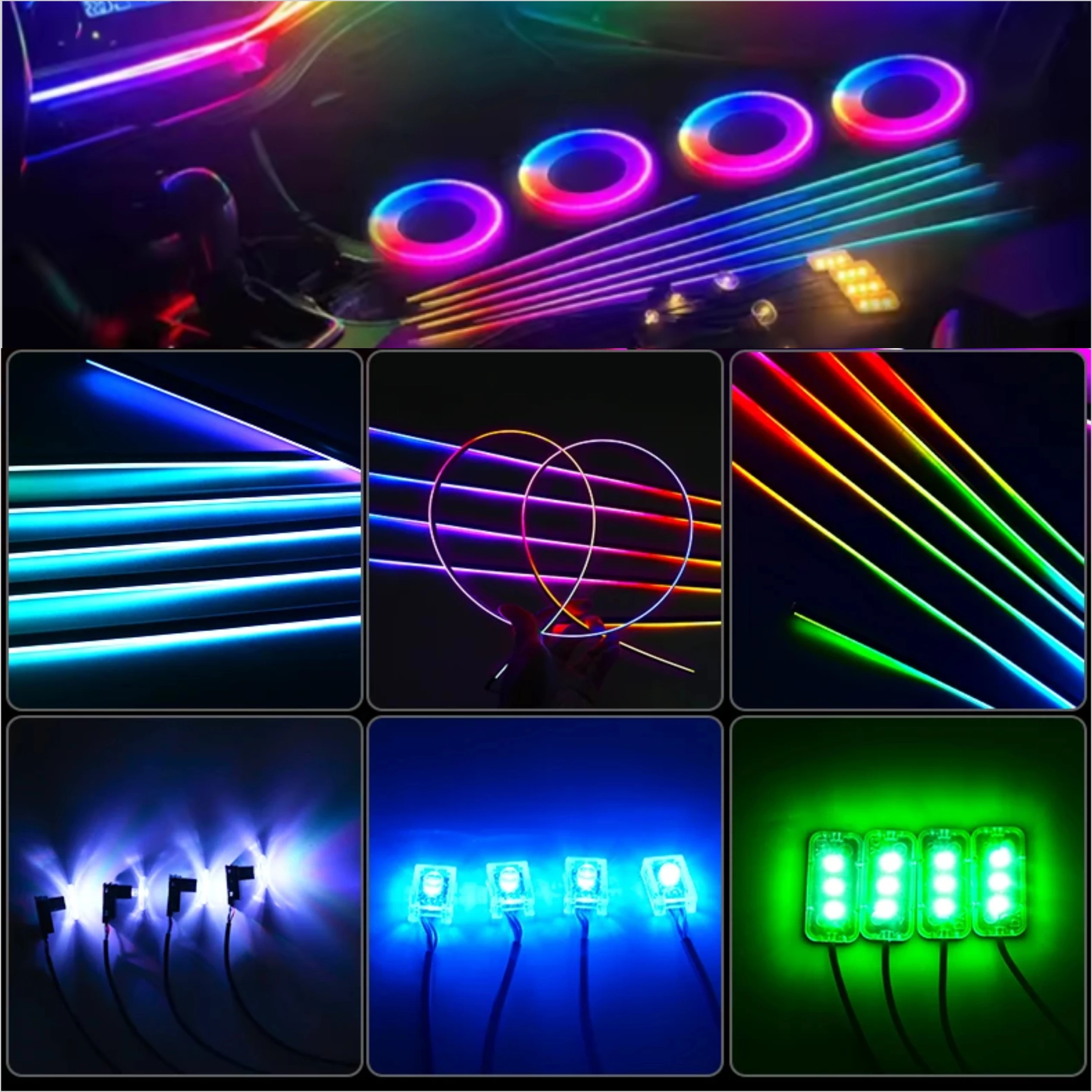 ไฟตกแต่งภายในรถยนต์ ไฟบรรยากาศหลากสีสัน ไฟไหล ไฟตกแต่งภายในรถยนต์ แถบไฟตกแต่งภายใน ควบคุมด้วยเสียงเพลง