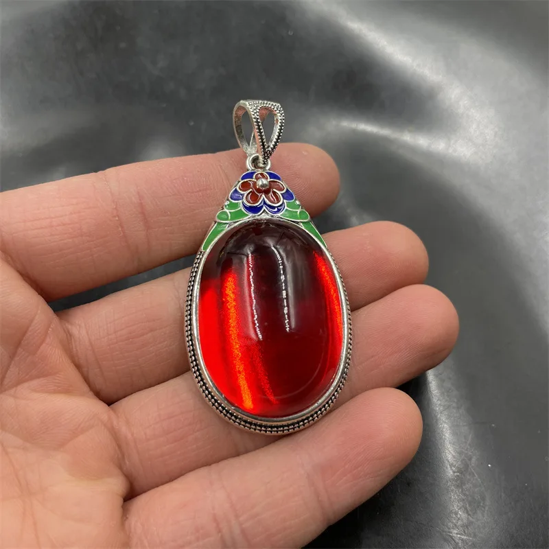 Inlaid Red Zircon-like-Shaped for Men and Women Sweater Chain Jade Pendant