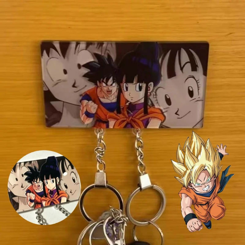 Dragon Ball Son Goku Couple Keychain Hanger Wall Key Holder Room Decoration Fridge Magnets Cartoon Backpack Pendant Gifts