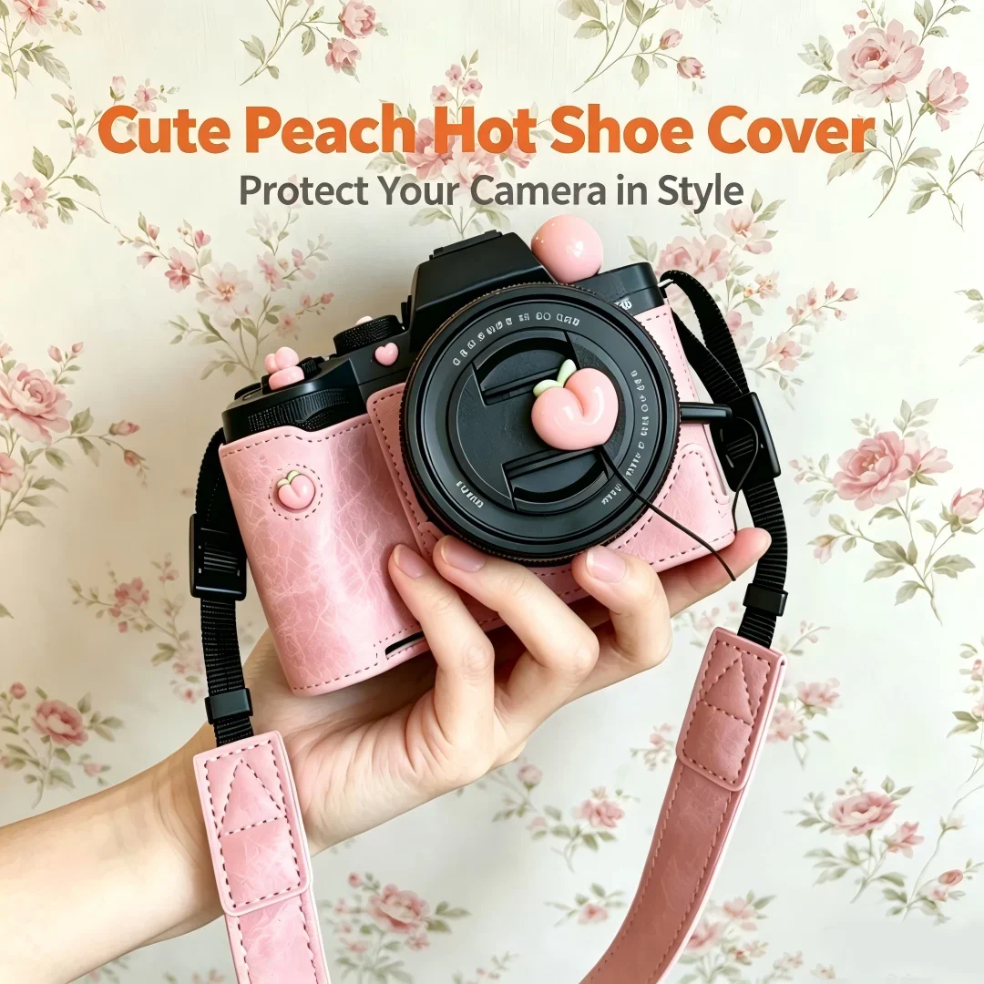 Cute Peach Hot Shoe Cover Lens Cap Keeper Anti Lost String For Fuji XT50 XT30 Sony A7C2 Canon R100 Nikon Z50 Z8 Camera Accessory