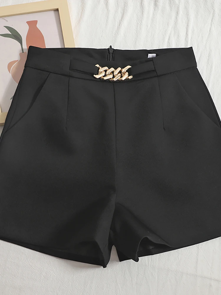 HELIAR Women Suits Shorts Female Sashes Mini Shorts Zipper A-line Wide Leg Elegant Skirts High Waist Shorts Women 2022 Summer