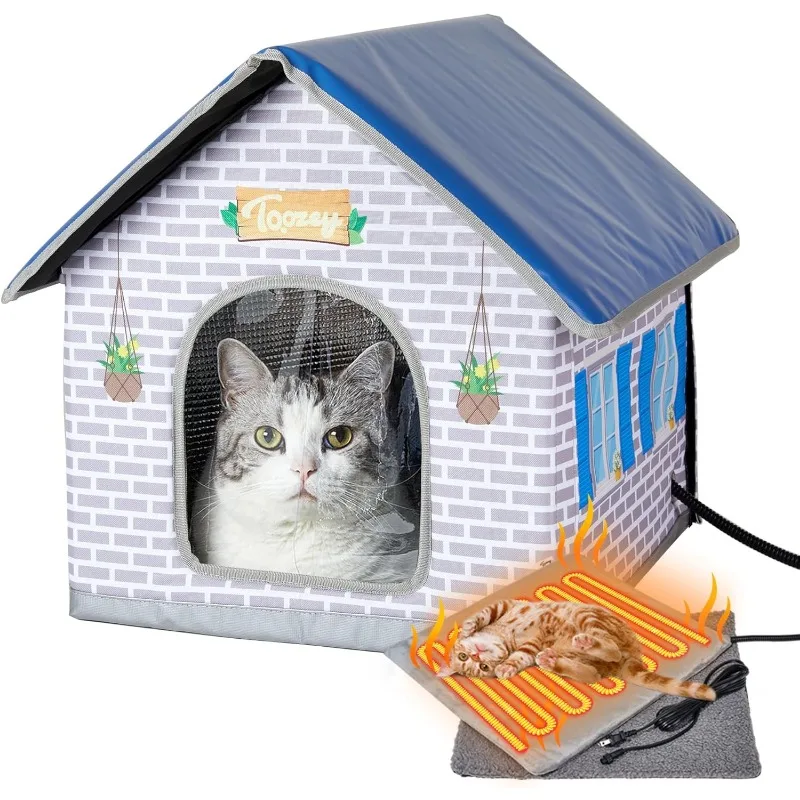 

Heated Outdoor Cat House with Insulated Aluminum, 100% Waterproof Weatherproof with 2 Mat